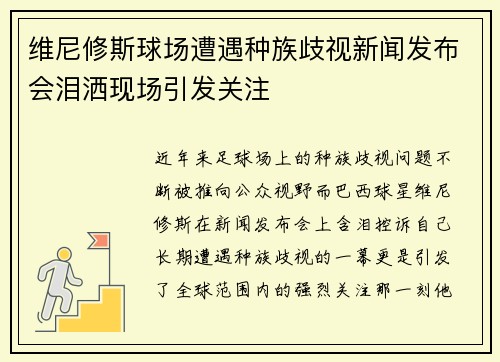 维尼修斯球场遭遇种族歧视新闻发布会泪洒现场引发关注